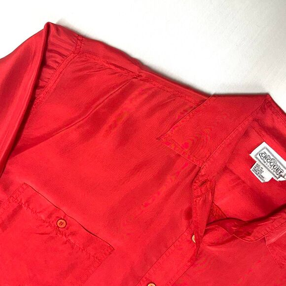 VTG 90s Croquet Club 100% Silk Red Button Up Blouse Sz M Retro Closet Staple - Picture 5 of 6